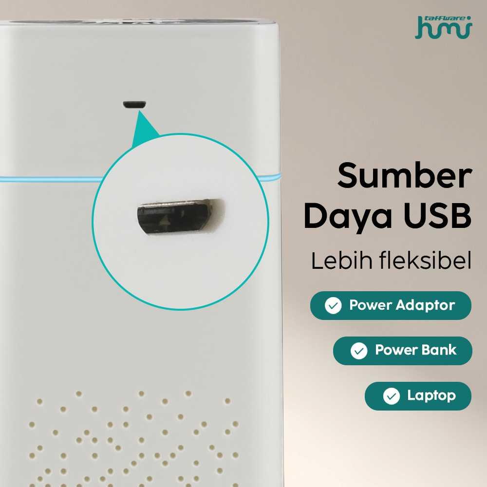 Taffware HUMI Air Humidifier Ultrasonic Aroma Diffuser Melembapkan Ruangan, Temani Tidur Malam Lampu LED