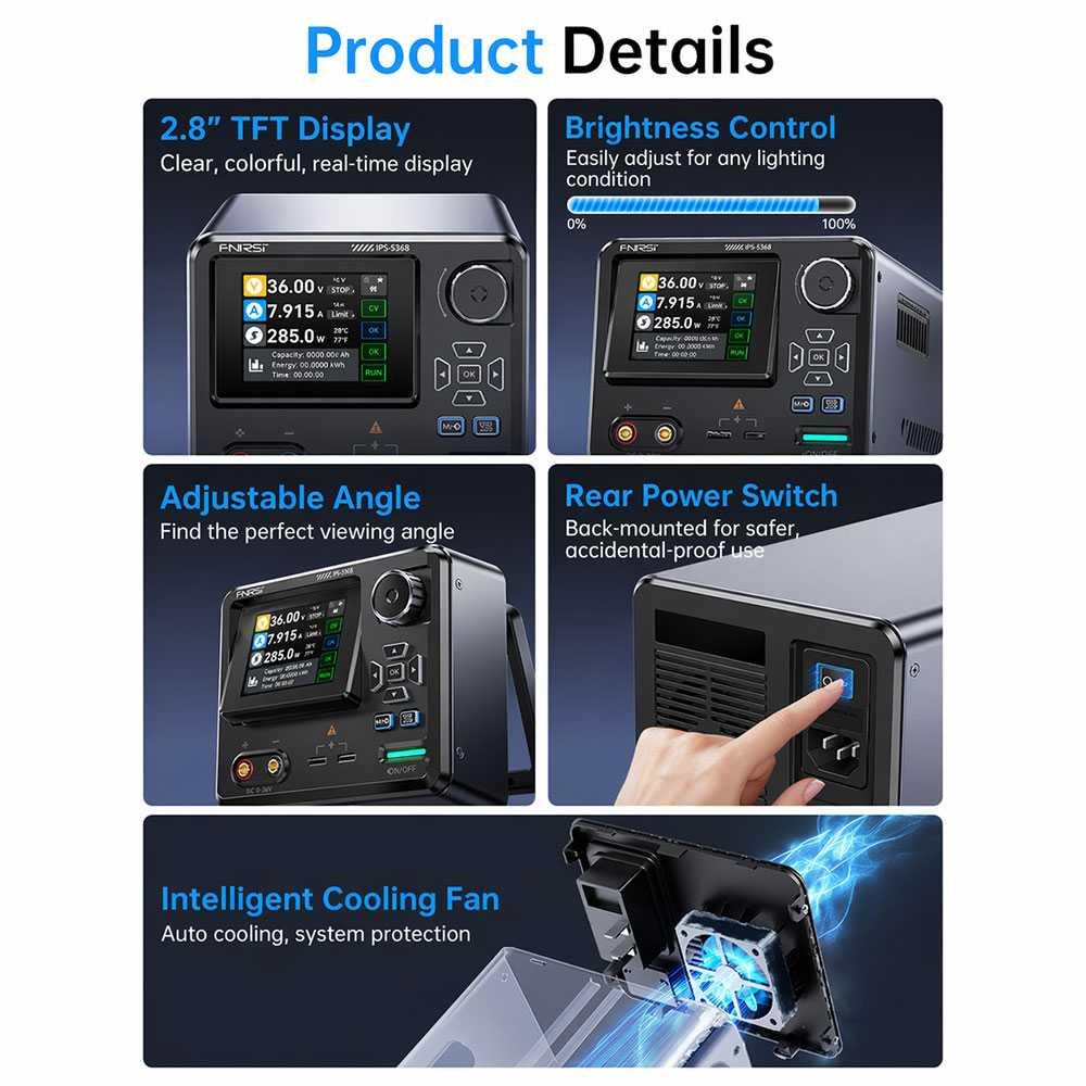 FNIRSI Power Supply CNC Adjustable 36V 8A Stabil & Efisien, Layar 2.8 Inch