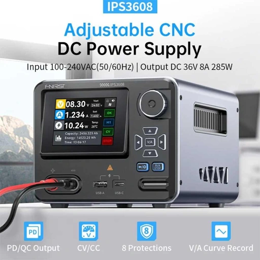 FNIRSI Power Supply CNC Adjustable 36V 8A Stabil & Efisien, Layar 2.8 Inch
