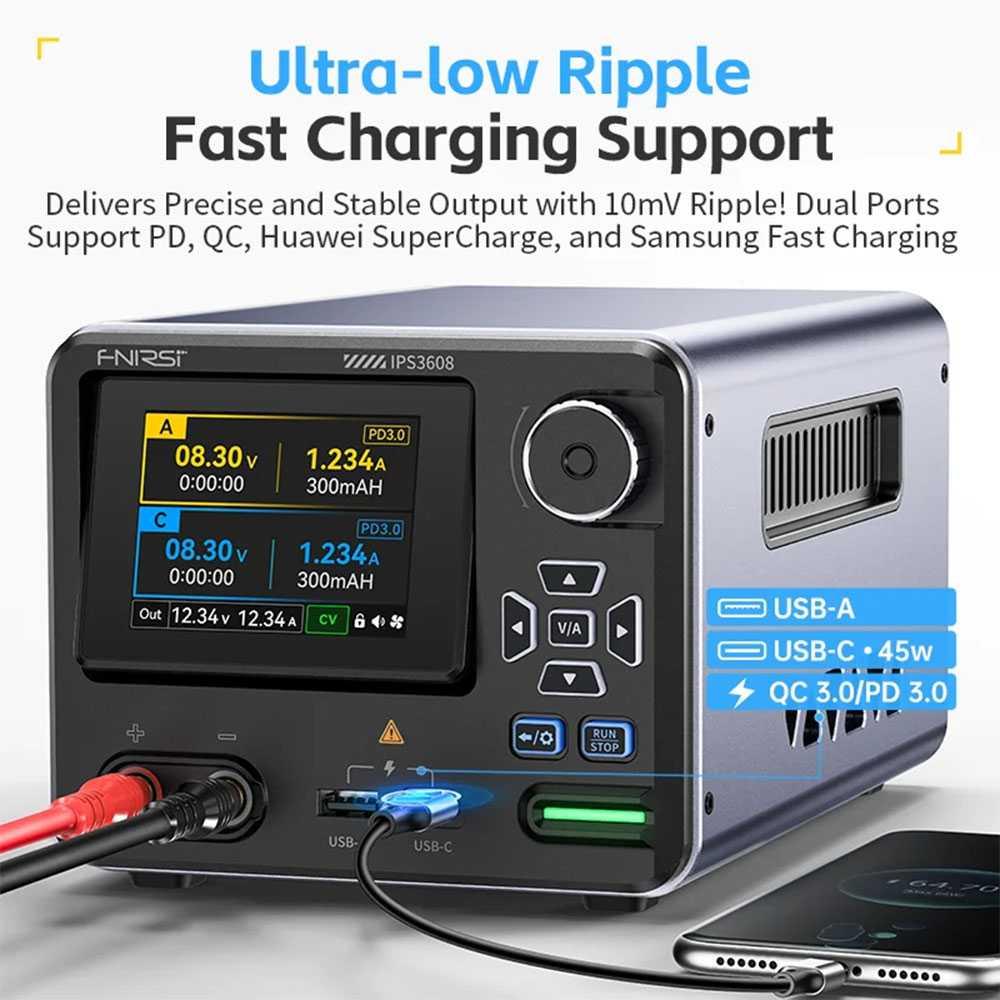 FNIRSI Power Supply CNC Adjustable 36V 8A Stabil & Efisien, Layar 2.8 Inch