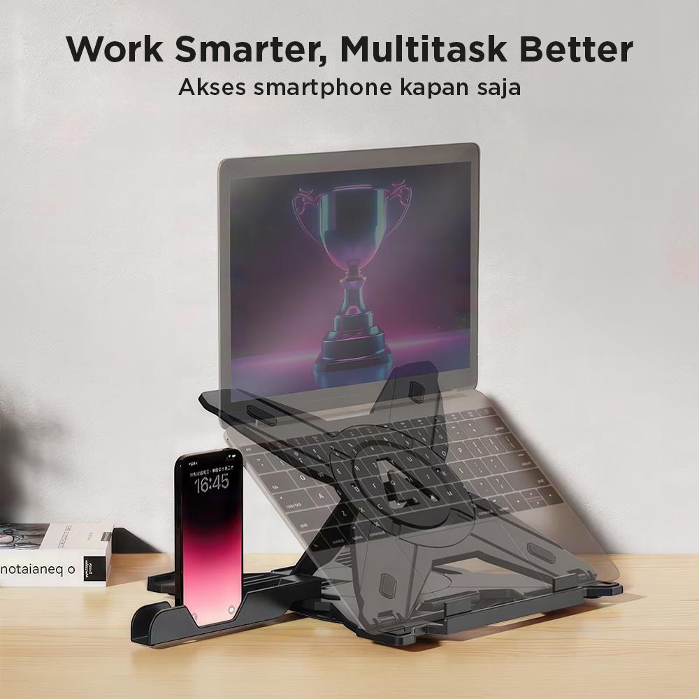 AIBD Laptop Stand Adjustable Angle with Smartphone Holder - Ergonomis dan Modern, Produktivitas Maksimal