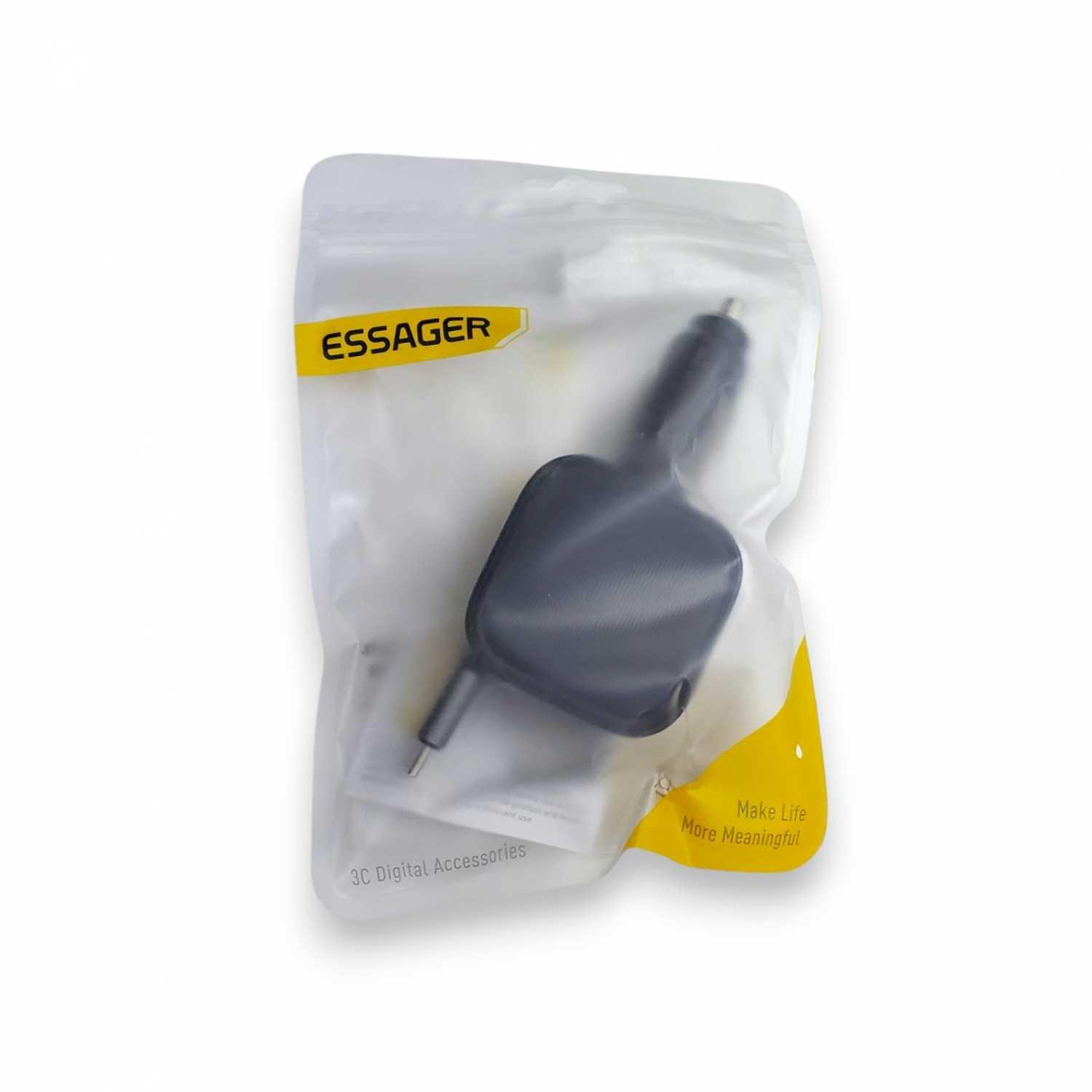 ESSAGER Charger Mobil Fast Charging PD 45W with Retractable Cable Efisiensi Pengisian Tanpa Kusut, Solusi Praktis!