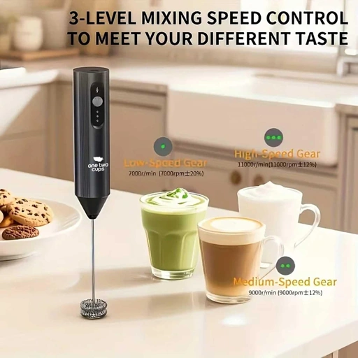 One Two Cups Hand Mixer Mini Pengocok Milk Frother Menghasilkan Buih Sempurna dalam Hitungan Detik, Praktis dan Efisien