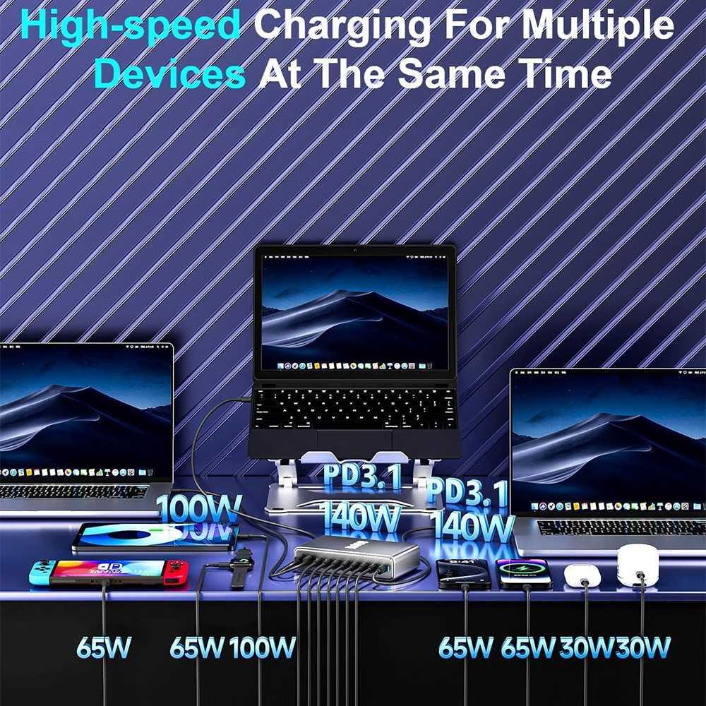 Taffware Charger Station 10 Port GaN3 Fast Charging Multi Device, Global Compatibility