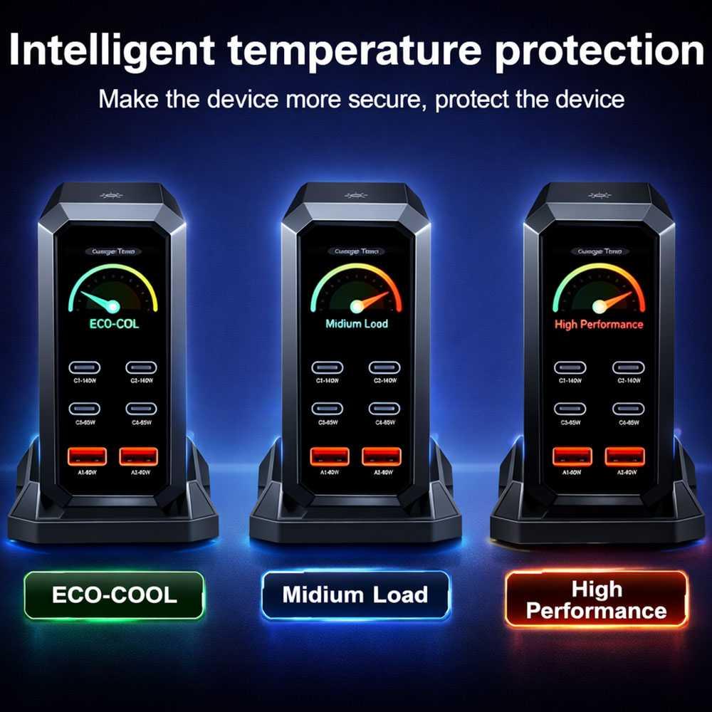 Taffware Charger Station GaN 240W Fast Charging 6 Port, LED Display