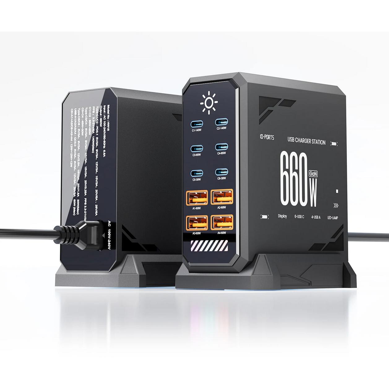 Taffware Charger Station Fast Charge Touch USB Type C GaN 10Port 660W HW18