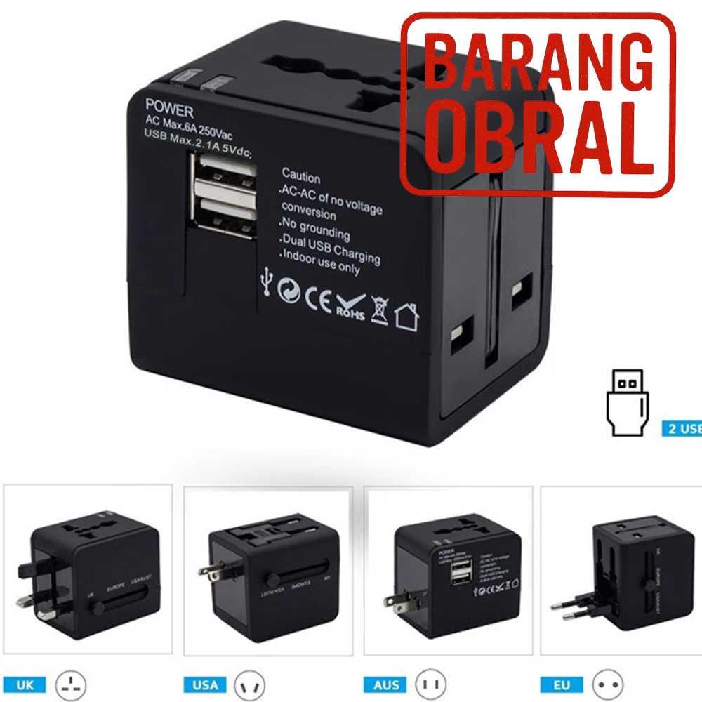 JY-148 Travel Adaptor Universal Plug EU UK US/AUST 2.1A USB A Praktis dan Efisien, Desain Portabel