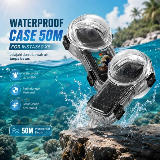 YAZE Underwater Waterproof Case Diving Invisible 50M for Insta360 X5 - Shell Kamera Tahan Air 50M, Lensa Ultra-Jelas, PC Anti