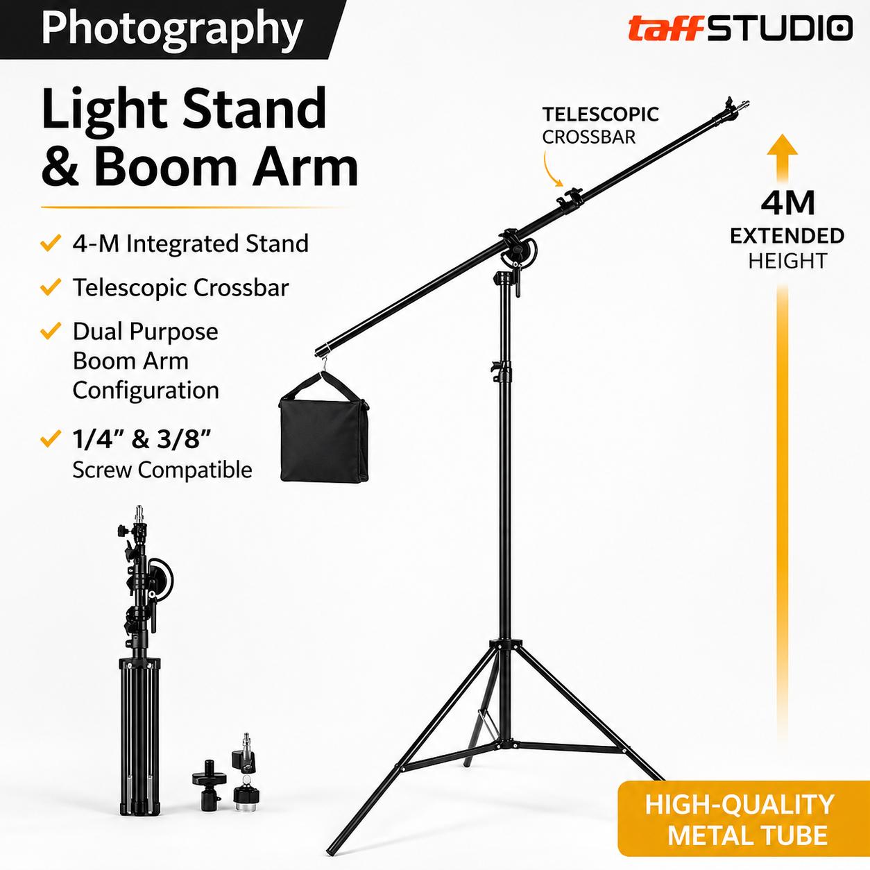 TaffSTUDIO Tripod Light Stand Studio Photography - Pencahayaan Fleksibel, Efek Dramatis, Kestabilan Maksimal
