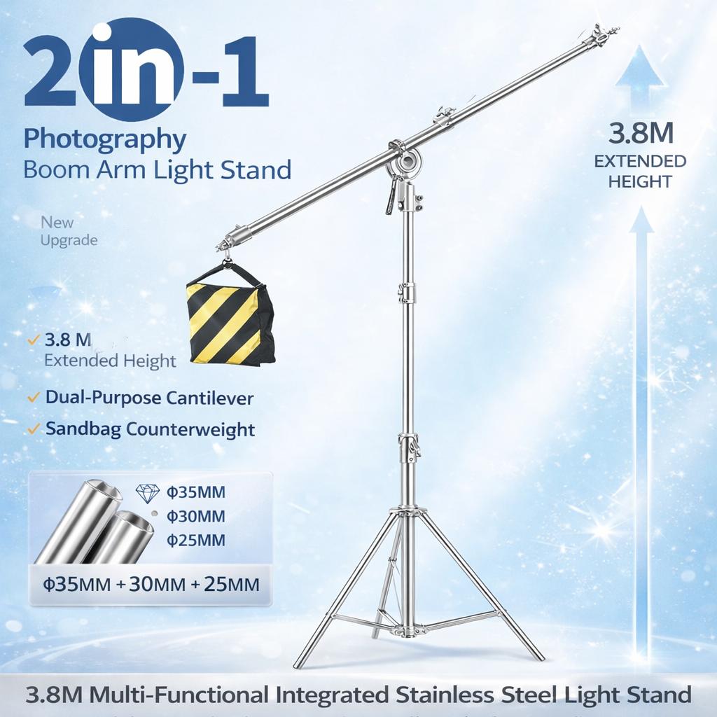 TaffSTUDIO Tripod Light Stand Studio with Boom Arm - Ideal for Professional Photography and Videography, Flexible Lighting Setup