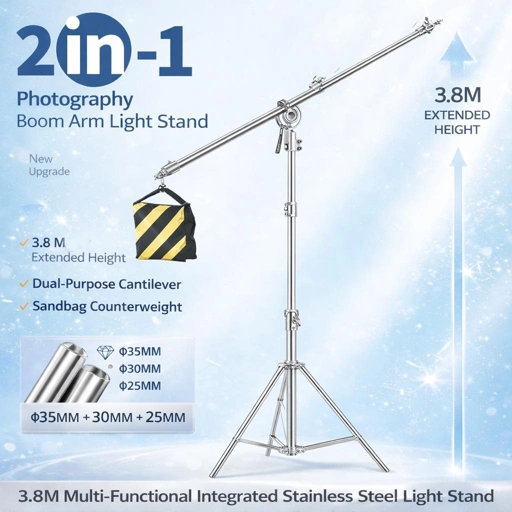 TaffSTUDIO Tripod Light Stand Studio with Boom Arm - Ideal for Professional Photography and Videography, Flexible Lighting Setup