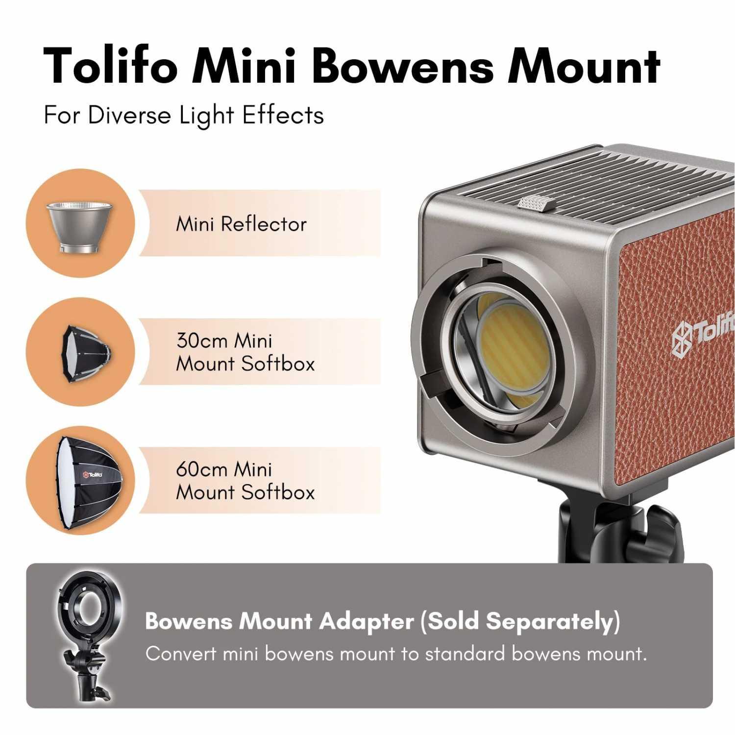 Tolifo Lampu Palm LED Mini Bowens - Cahaya Besar dan Fleksibel, Kontrol Mudah, Kepraktisan Tinggi