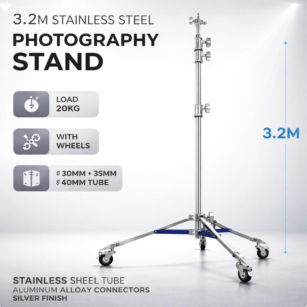 TaffSTUDIO Light Stand Tripod Studio 3.2M - Stabilitas Tinggi, Mobilitas Mudah, Ideal untuk Studio Besar