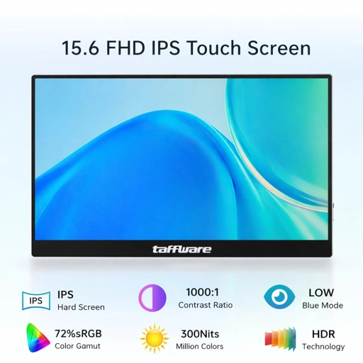 Taffware Portable Monitor Touchscreen 15.6 Inch IPS HD 1080P 60Hz - Tingkatkan Produktivitas Kerja Anda, Layar HD Jernih