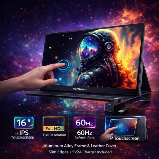 Taffware Portable Monitor Touchscreen 16 Inch - Tingkatkan Produktivitas dengan Layar IPS Touchscreen
