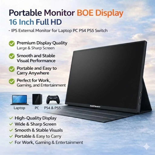 Taffware Portable Monitor Touchscreen 16 Inch - Tingkatkan Produktivitas dengan Layar IPS Touchscreen