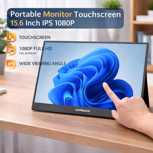 Taffware Portable Monitor Touchscreen 15.6 Inch IPS HD 1080P 60Hz - Tingkatkan Produktivitas dan Kenyamanan Kerja, Layar Nyaman dan Responsif