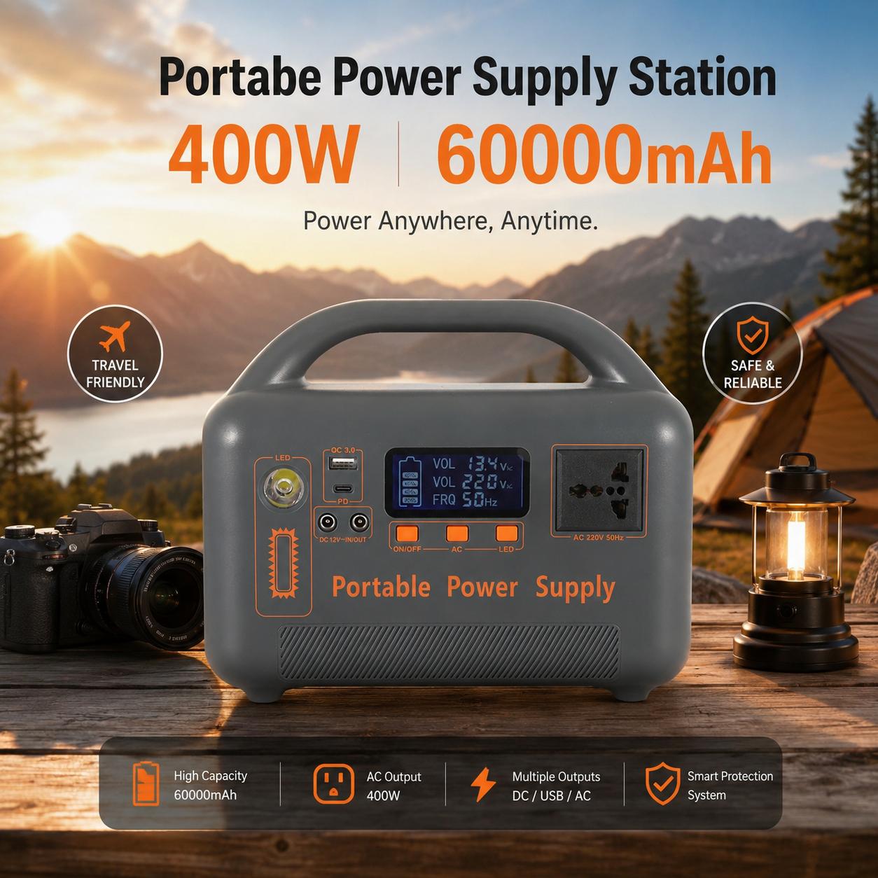 SUYIJIA Portable Power Supply Station 60000mAh - Daya Besar, Beragam Port, Layar Digital Informatif