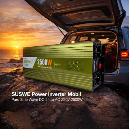 SUSWE Power Inverter Mobil Pure Sine Wave - Solusi Listrik Praktis di Mana Saja, Hemat Energi