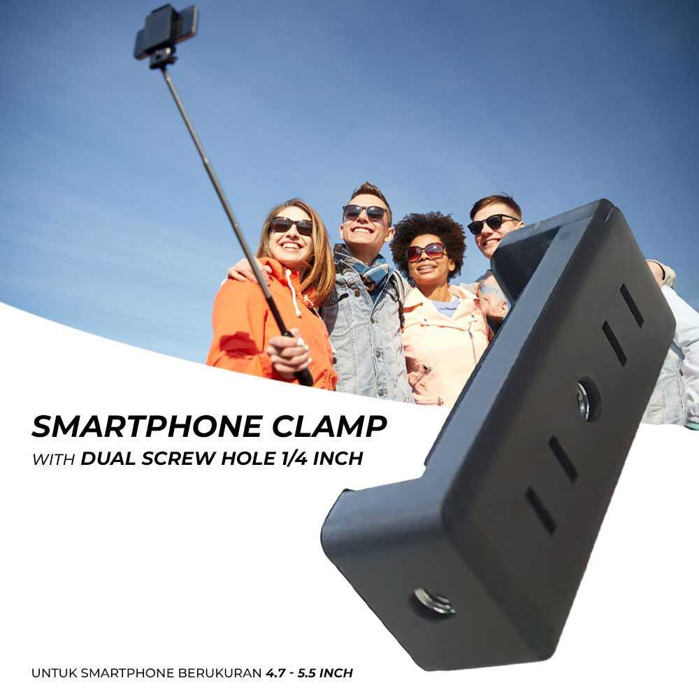 Holder Smartphone Clamp Tripod Dual Screw Universal 1/4 Inch - RV79 [Paket 2 Set]