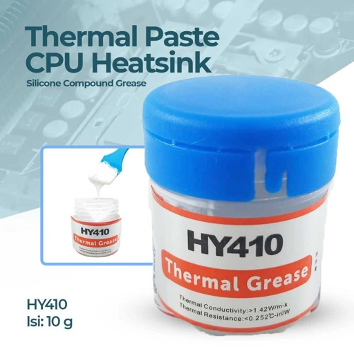 Halnziue Thermal Paste CPU Heatsink Silicone Compound Grease 10g - HY410, Transfer Panas Optimal - Hindari Overheating, Praktis untuk PC dan Laptop