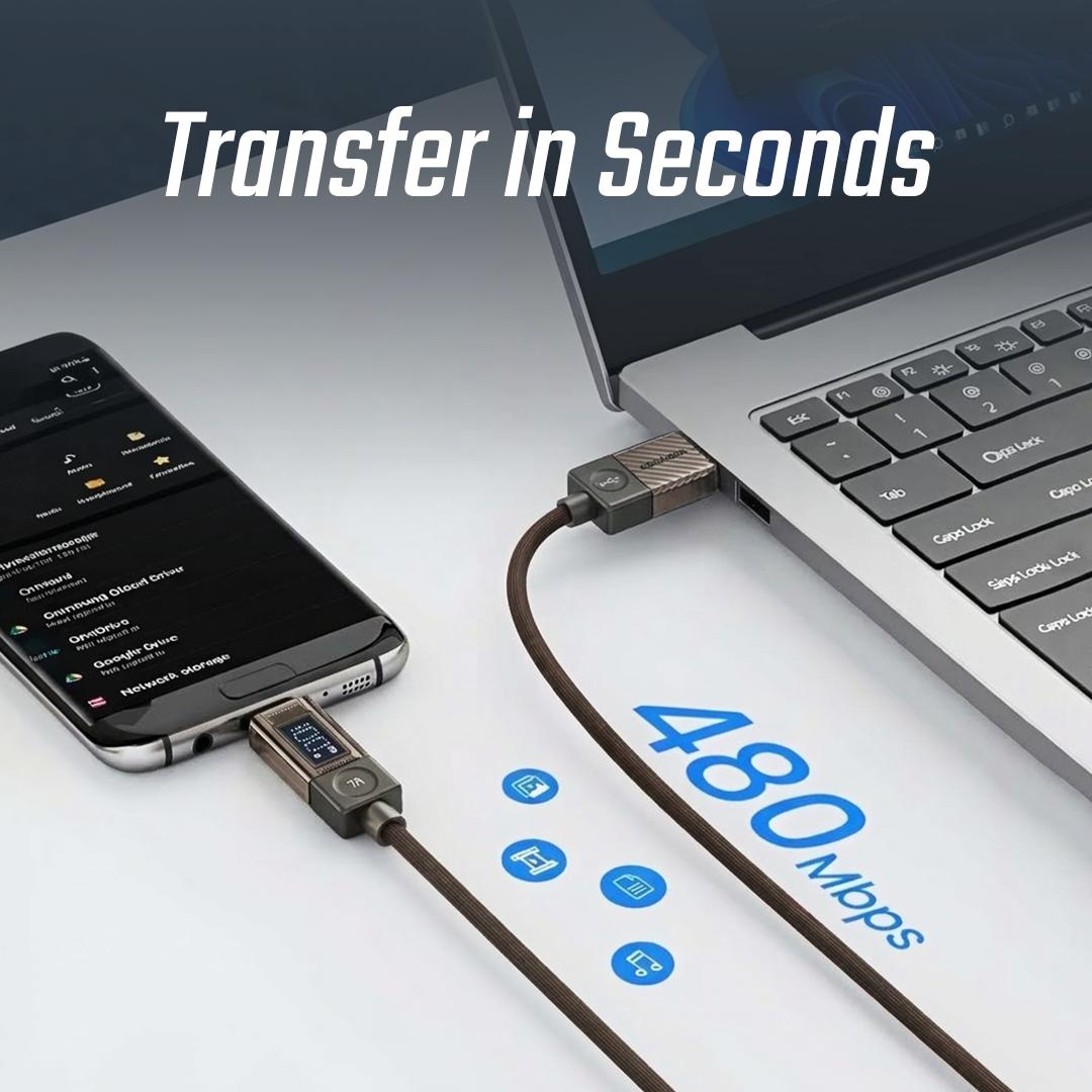 ESSAGER Kabel Data USB Type C Fast Charging LED Display - Pengisian Cepat 100W, Transfer Cepat 480 Mbps, Kompatibel dengan
