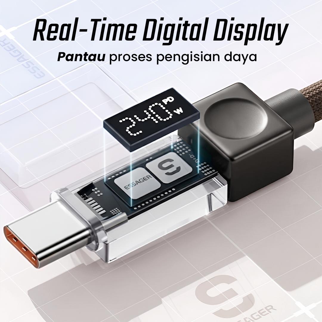 ESSAGER Kabel Data USB Type C Fast Charging LED Display - Pengisian Cepat 100W, Transfer Cepat 480 Mbps, Kompatibel dengan