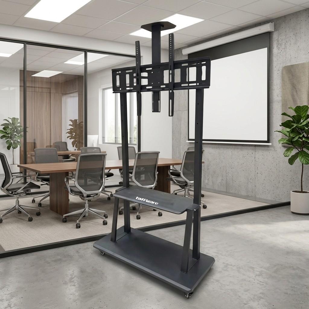 Taffware Bracket TV Floor Stand Wheel VESA 900x600 Solusi Mobilitas TV 60-100 Inch, Roda 360°