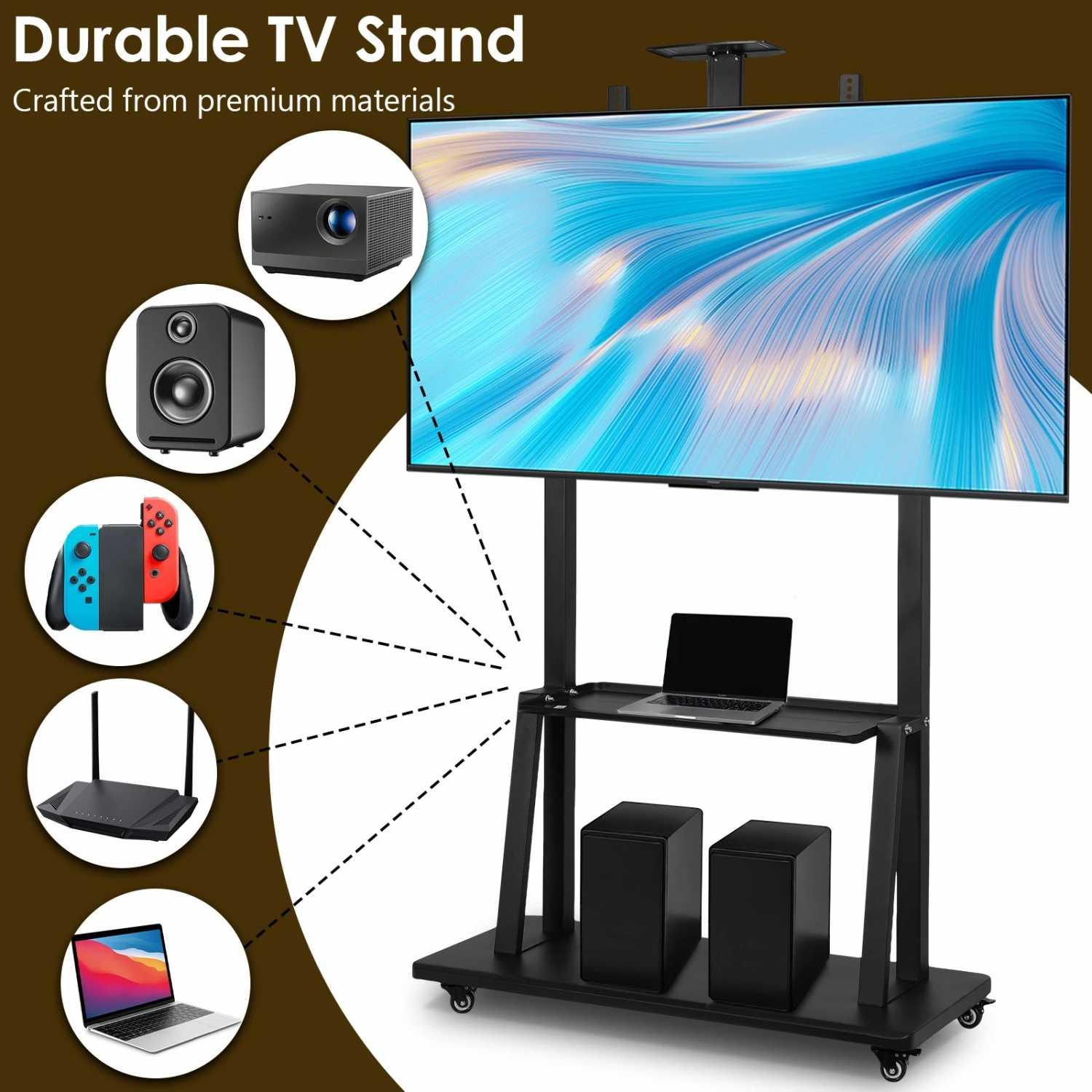 Taffware Bracket TV Floor Stand Wheel VESA 900x600 Solusi Mobilitas TV 60-100 Inch, Roda 360°