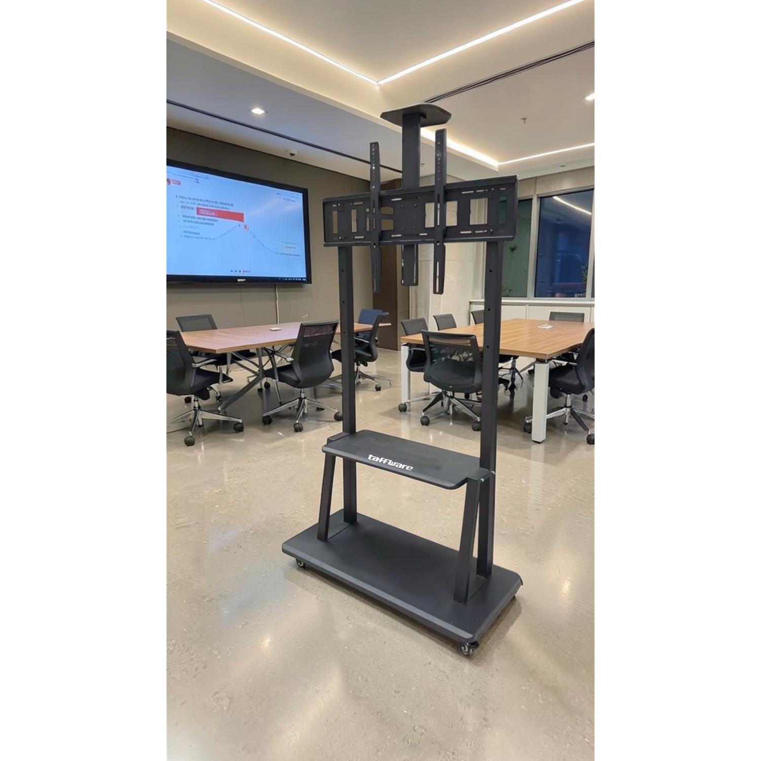 Taffware Bracket TV Floor Stand Wheel VESA 900x600 Solusi Mobilitas TV 60-100 Inch, Roda 360°