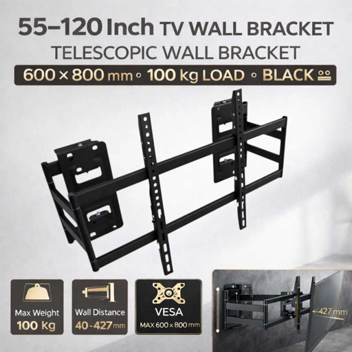 SH Bracket TV Dinding Telescopic VESA 600x800mm 55-120 Inch Fleksibel dan Kuat, Solusi Pemasangan TV Besar, Minimalis