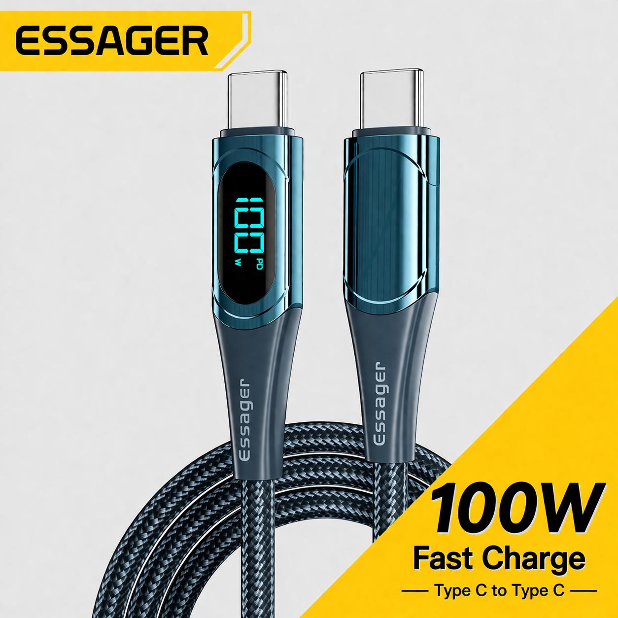 ESSAGER Kabel Data Type C to Type C Fast Charging LED 5A 100W ES-X15, Kecepatan dan Keandalan Charging Premium