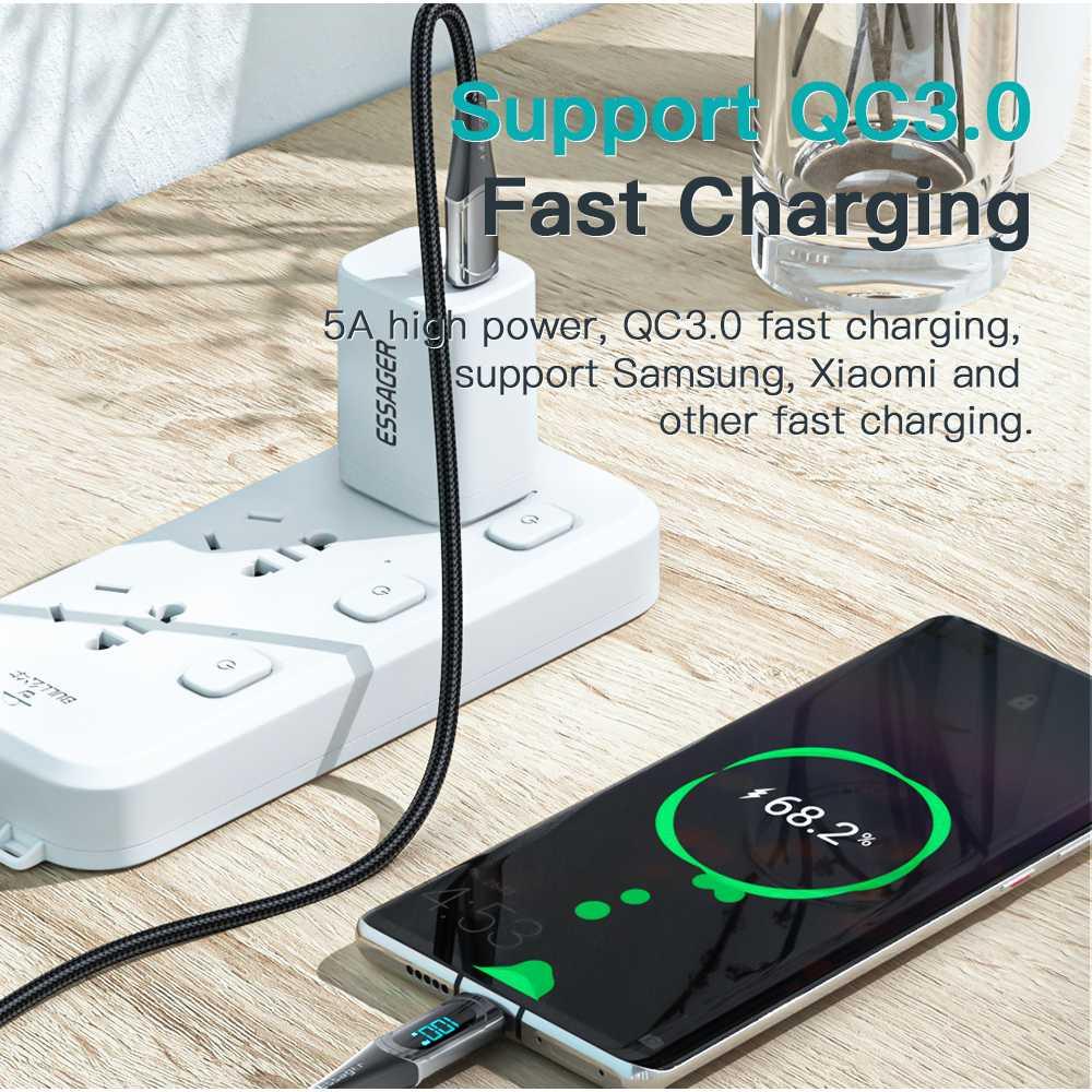 ESSAGER Kabel Data Type C to Type C Fast Charging LED 5A 100W ES-X15, Kecepatan dan Keandalan Charging Premium