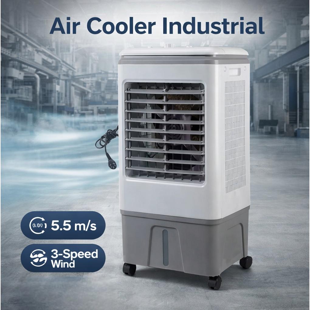 TaffHOME Kipas Air Cooler Industrial Pendingin Profesional untuk Area Industri, 3 Speed 30L 115W Remote
