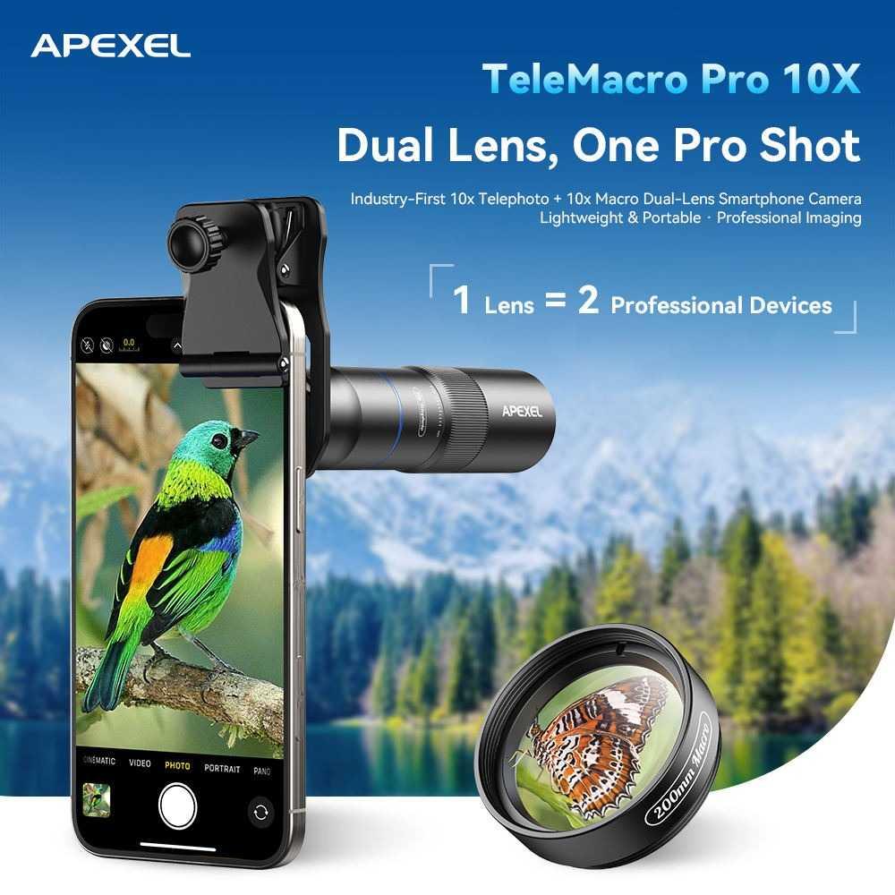 APEXEL Lensa Tele Macro Smartphone 10X Clip On Foto Tajam, Detail Jauh dan Dekat