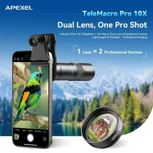 APEXEL Lensa Tele Macro Smartphone 10X Clip On Foto Tajam, Detail Jauh dan Dekat