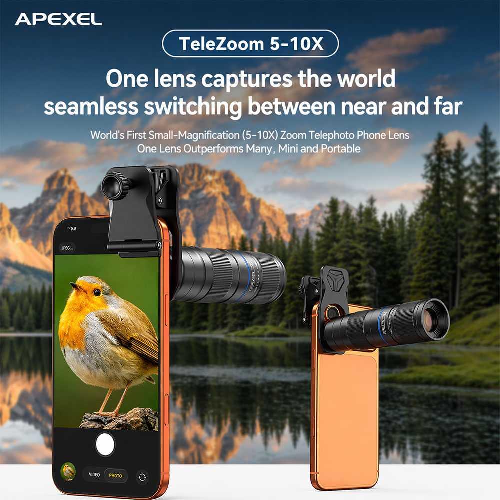 APEXEL Lensa TeleZoom 5-10X Foto Jarak Jauh Tajam, Detail, Minim Blur