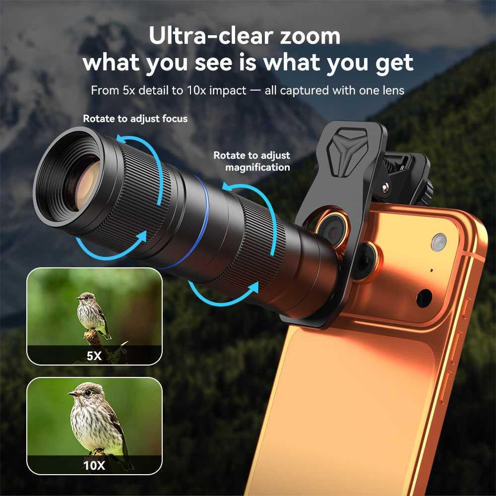 APEXEL Lensa TeleZoom 5-10X Foto Jarak Jauh Tajam, Detail, Minim Blur
