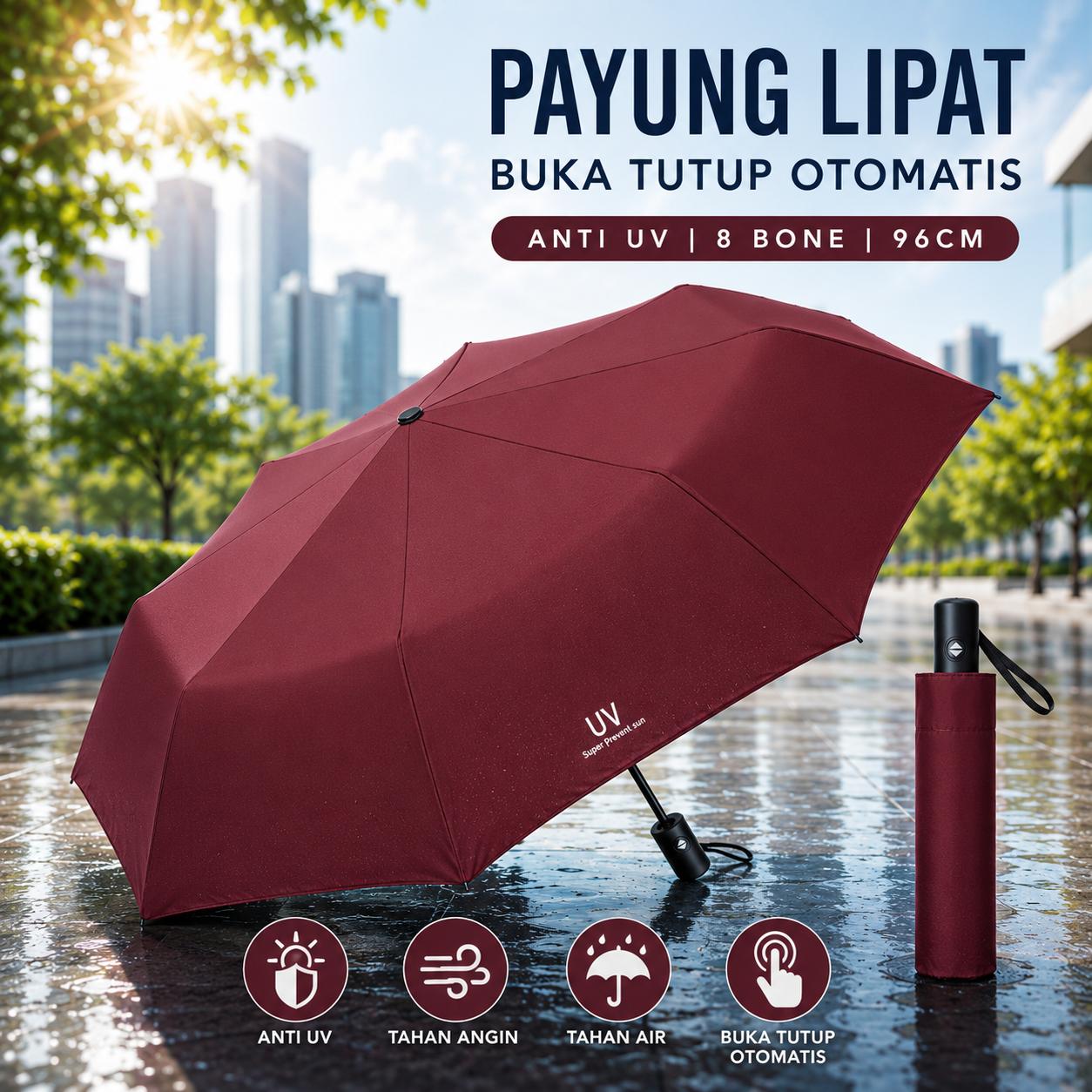 YADA Payung Lipat Anti UV Otomatis Perlindungan Cuaca Harian, Desain Ringkas
