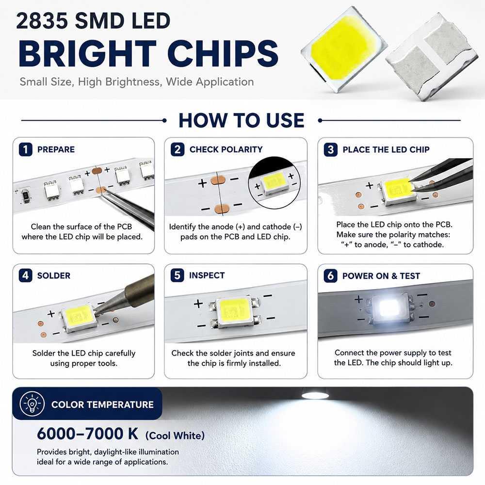 Ovicart Chip LED SMD Lampu COB Driver Free 3V 0.2W 60mA Cool White Hemat Biaya, Terang Fokus