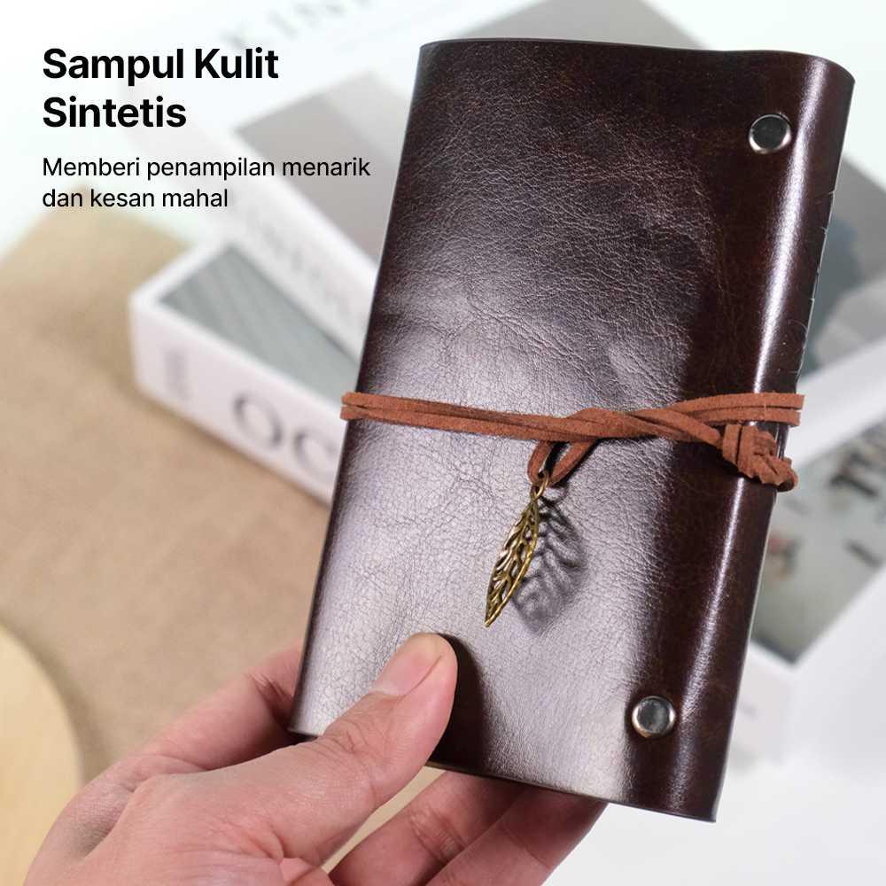 Toddi PHANTACI Buku Catatan Binder Kulit Retro Leaf Kertas A7 Solusi Praktis untuk Catatan Harian, Tampil Elegan dan Premium