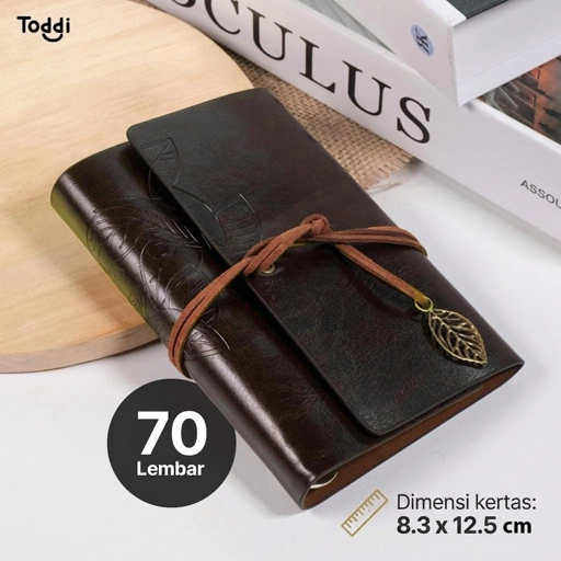 Toddi PHANTACI Buku Catatan Binder Kulit Retro Leaf Kertas A7 Solusi Praktis untuk Catatan Harian, Tampil Elegan dan Premium