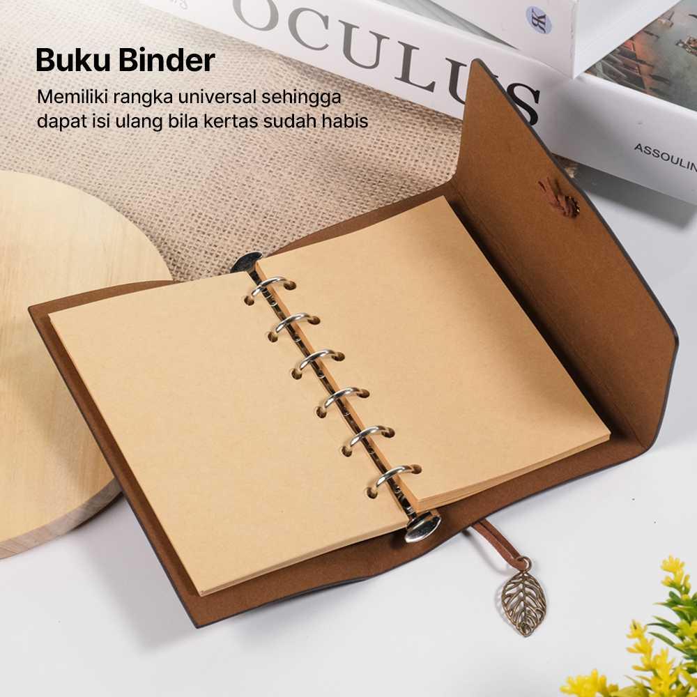 Toddi PHANTACI Buku Catatan Binder Kulit Retro Leaf Kertas A7 Solusi Praktis untuk Catatan Harian, Tampil Elegan dan Premium