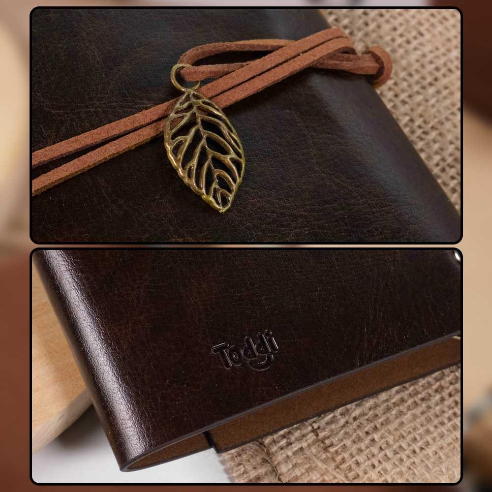 Toddi PHANTACI Buku Catatan Binder Kulit Retro Leaf Kertas A7 Solusi Praktis untuk Catatan Harian, Tampil Elegan dan Premium