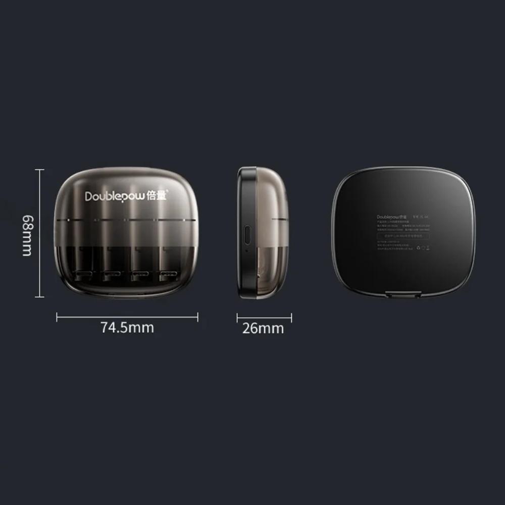 Doublepow Charger Baterai 4 Slot AA Li-Ion Pengisian Cepat, Deteksi Otomatis, Desain Portabel