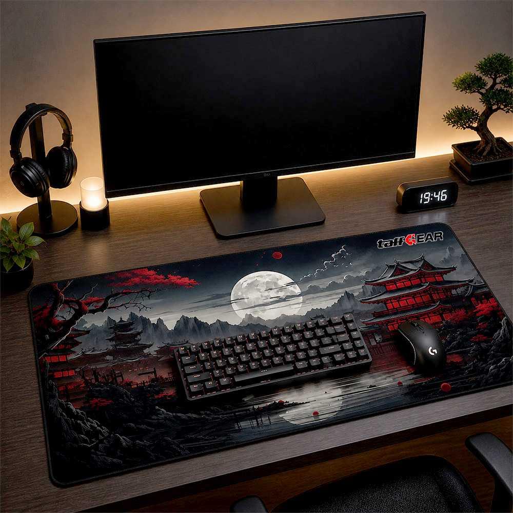 TaffGEAR Mouse Pad Gaming Moon Night Red Pavilion Area Kerja Luas, Stabil, dan Nyaman