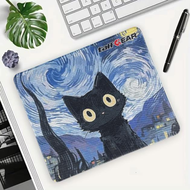 TaffGEAR Mouse Pad Gaming Starry Night Black Cat Area Luas dan Nyaman, Desain Estetik