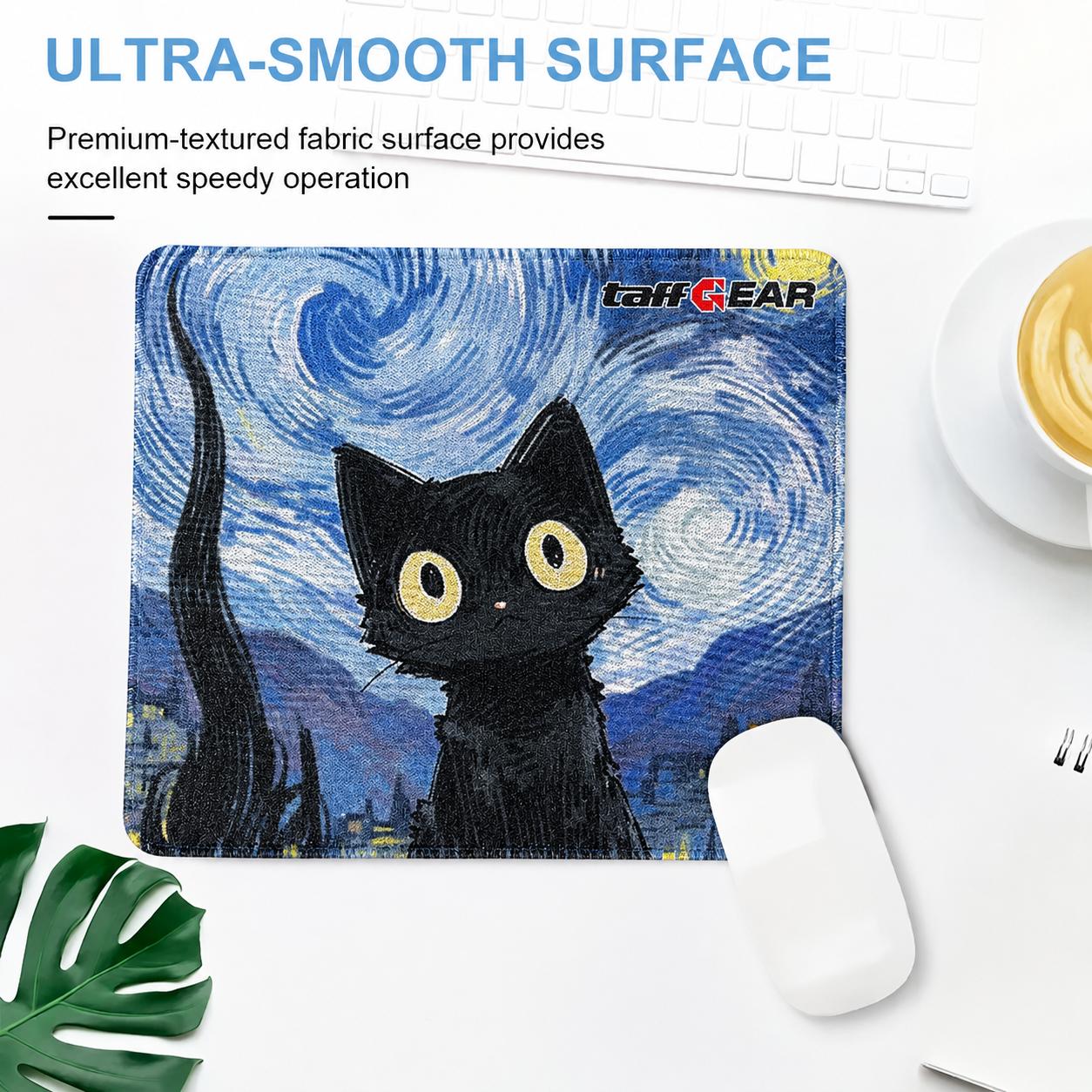 TaffGEAR Mouse Pad Gaming Starry Night Black Cat Area Luas dan Nyaman, Desain Estetik