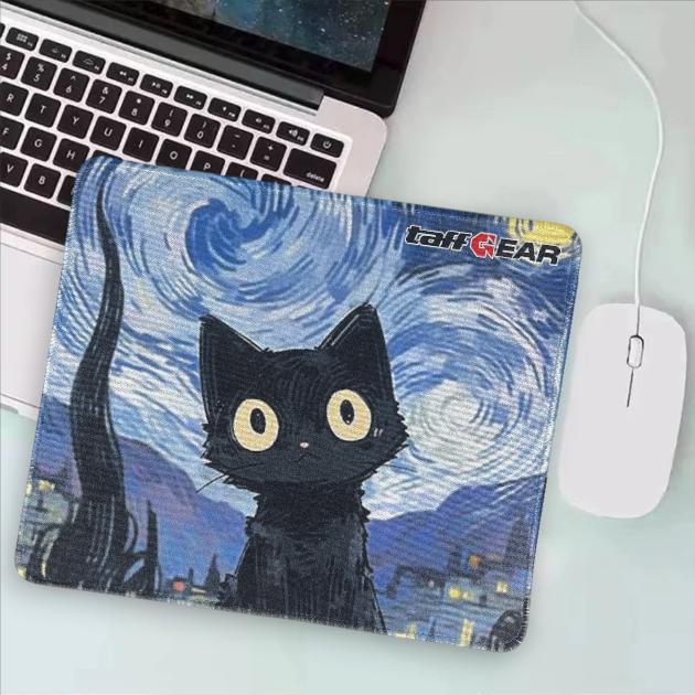 TaffGEAR Mouse Pad Gaming Starry Night Black Cat Area Luas dan Nyaman, Desain Estetik