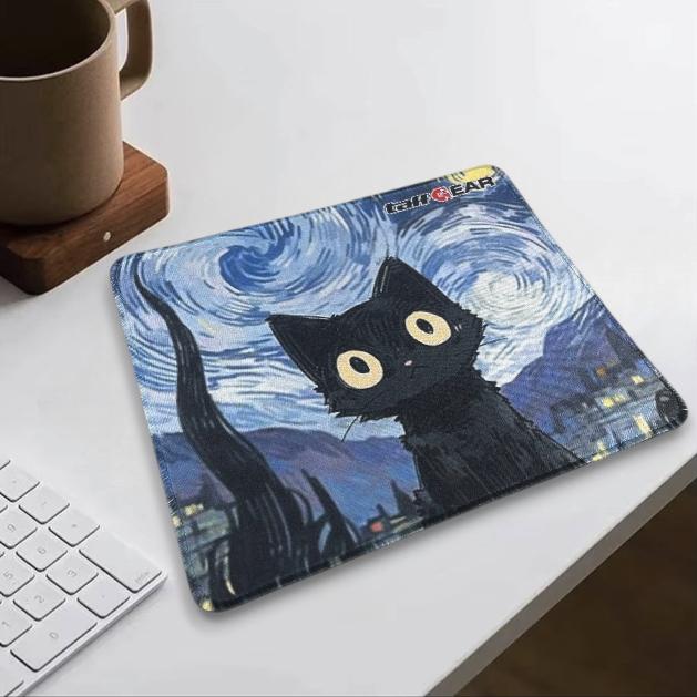 TaffGEAR Mouse Pad Gaming Starry Night Black Cat Area Luas dan Nyaman, Desain Estetik